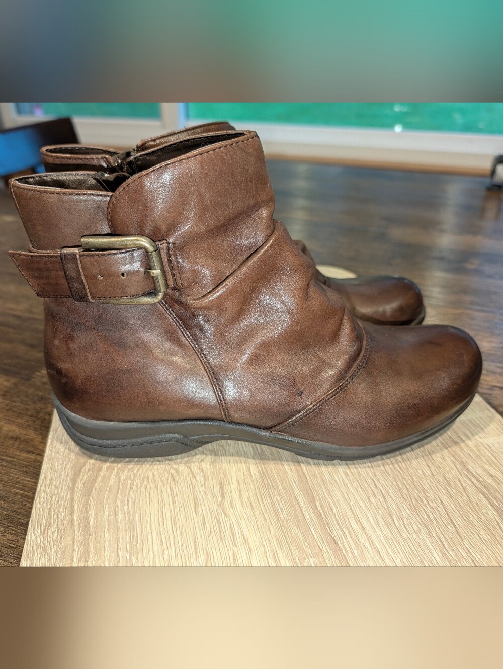 Clarks Women's Brown Leather Ankle Booties with Buckle Detail